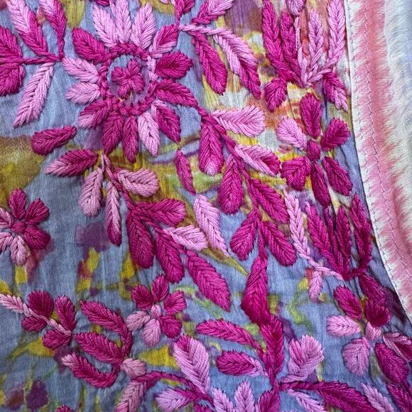 Amaya Size 44 Large Hand Block Printed Embroidered Floral Tunic Blouse - Picture 5 of 9